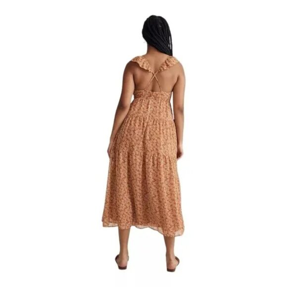 Madewell Georgette Ruffle-Sleeve Tiered Midi Dress in Daisy Meadow. Sz: 14 - Picture 3 of 11